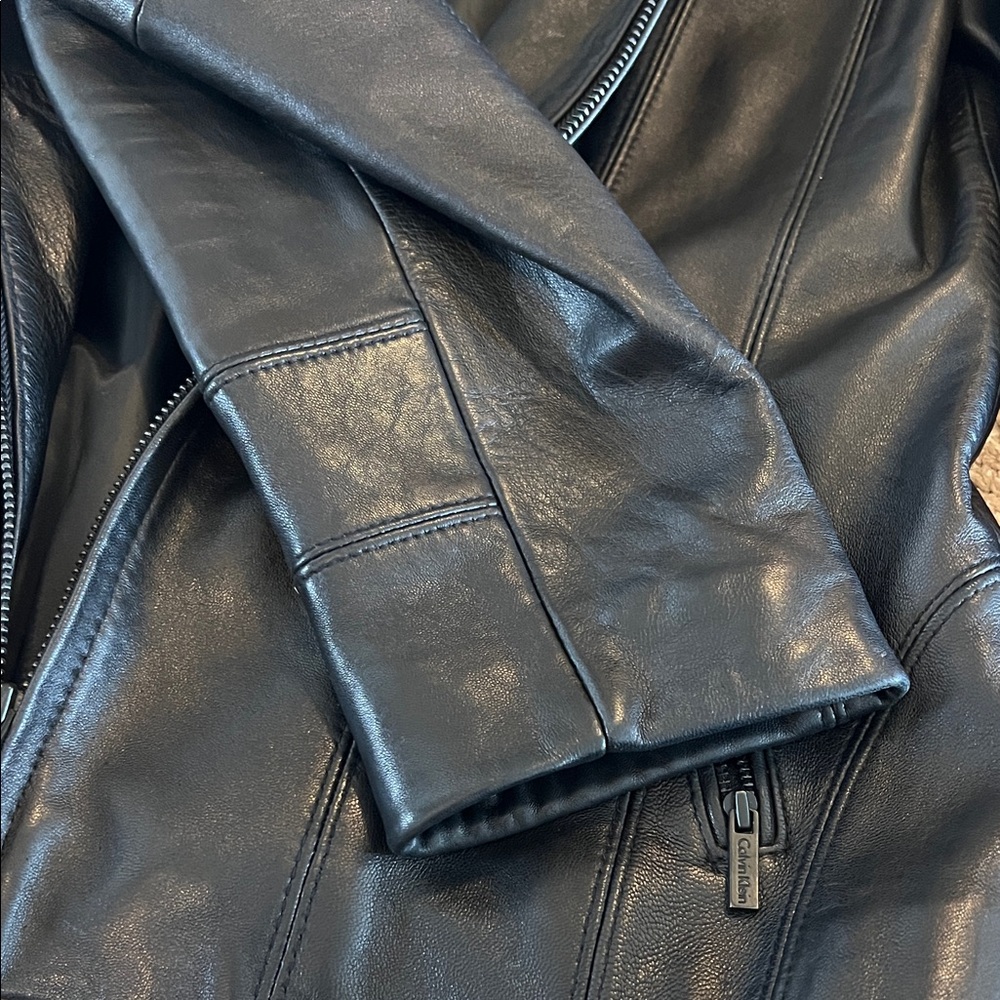 Calvin Klein Black Leather Zip-Up Women's Jacket - Picture 6 of 6
